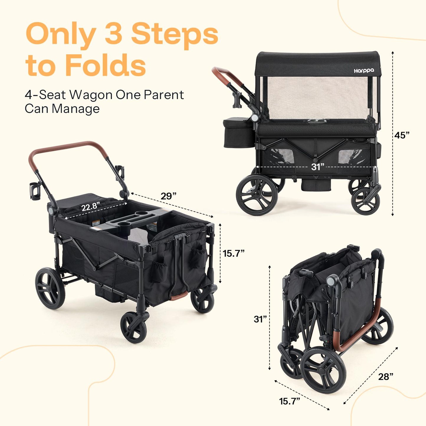 Baby Stroller Wagon, Lightweight Folding Adjustable 2-Seat/4-Seat Travel Stroller
