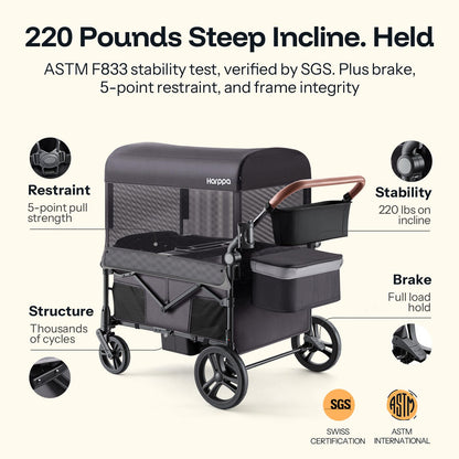 Baby Stroller Wagon, Lightweight Folding Adjustable 2-Seat/4-Seat Travel Stroller