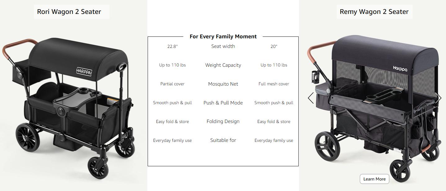 Baby Stroller Wagon, Lightweight Folding Adjustable 2-Seat/4-Seat Travel Stroller